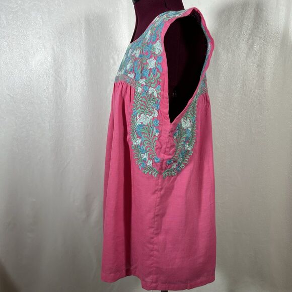 J Marie Hannah Floral Embroidered Linen Top Blouse Sz M Sleeveless Pink Blue - Picture 8 of 14
